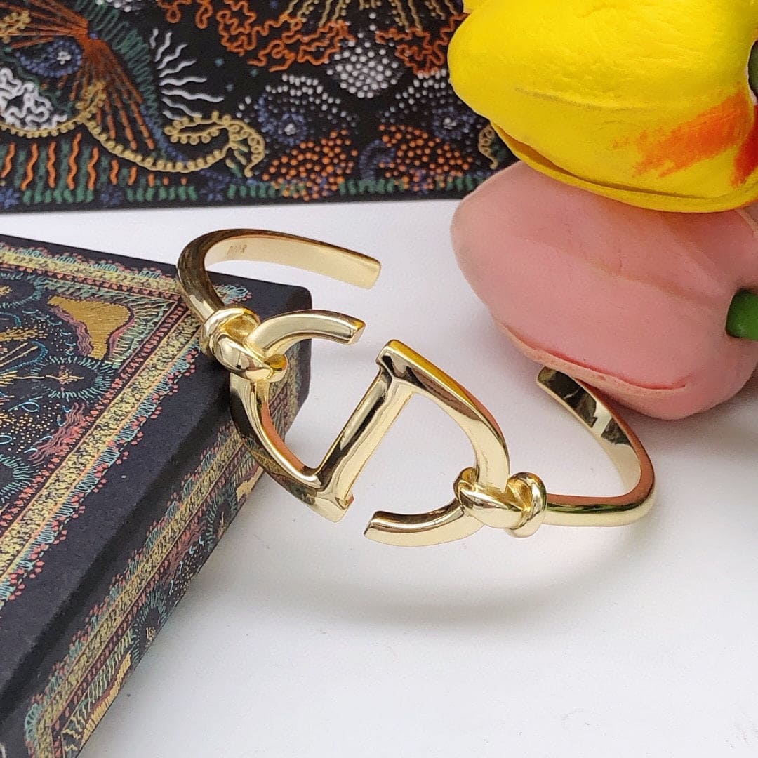 18K CD Navy Logo Bangle Open Cuff Bracelet