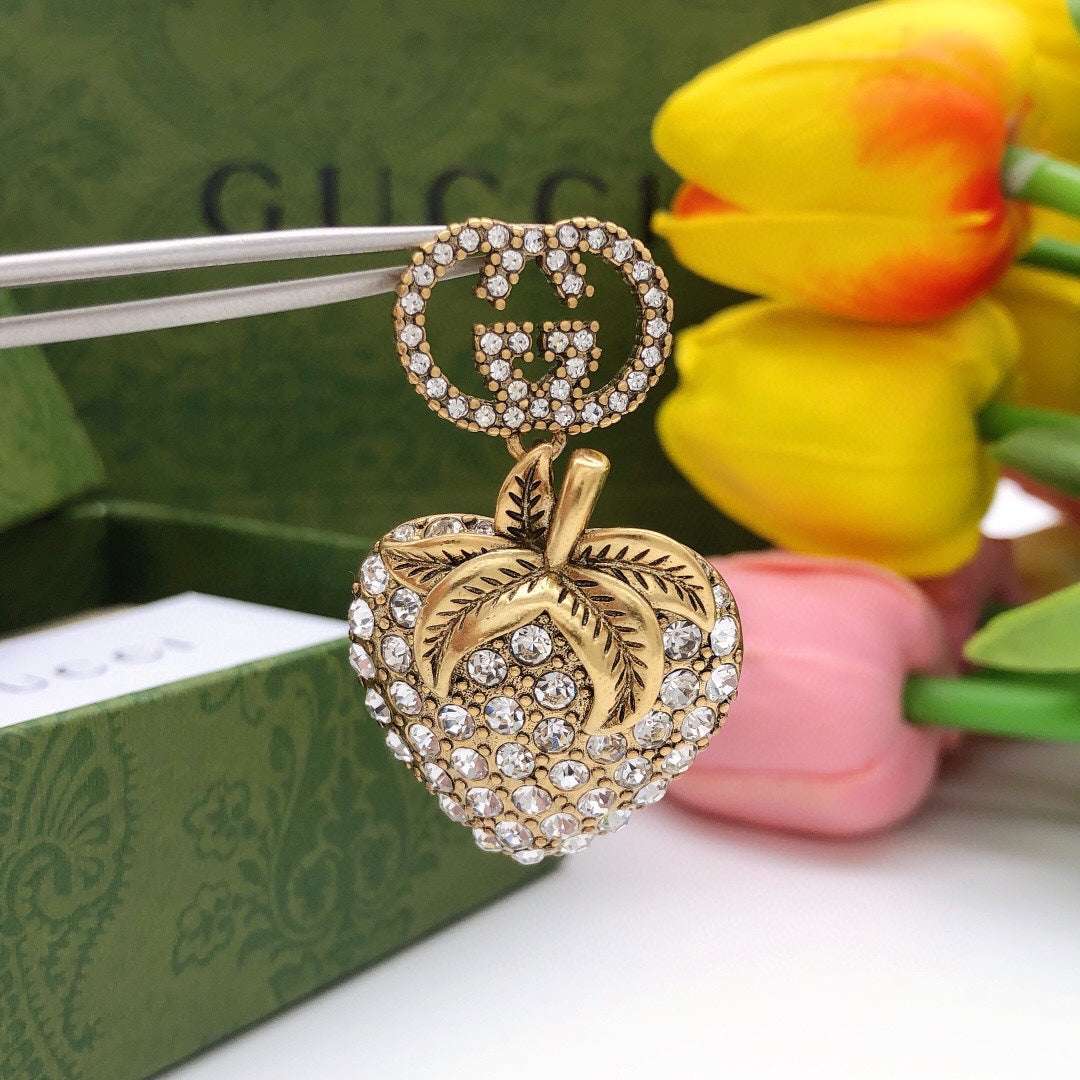 18K Double G Crystal Strawberry Pendant Earrings