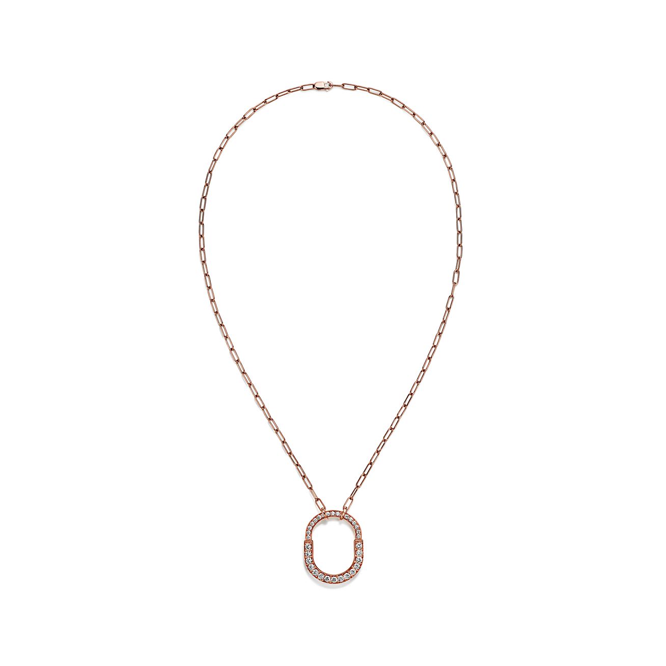 18K T Lock Pendant Pav¨¦ Diamonds Necklace