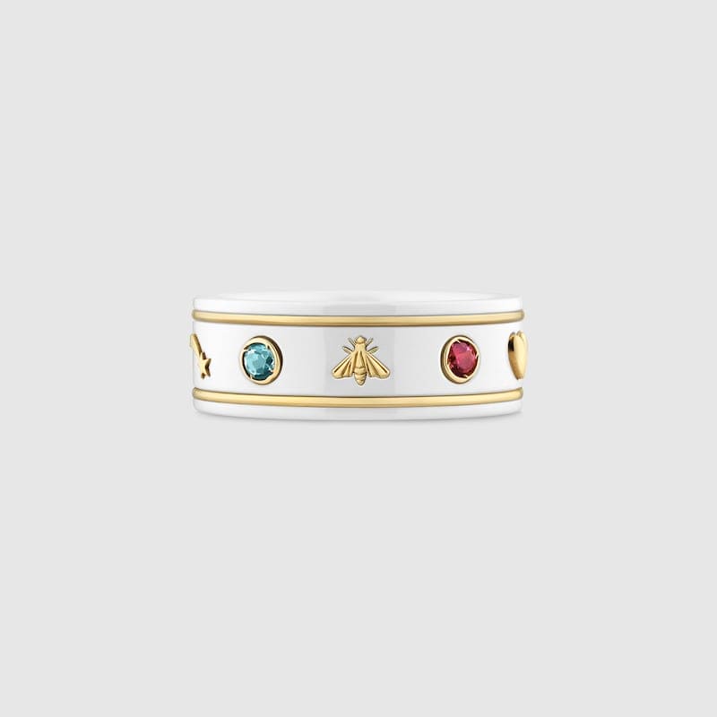 18K Double G Icon With Gemstones White Zirconia Ring
