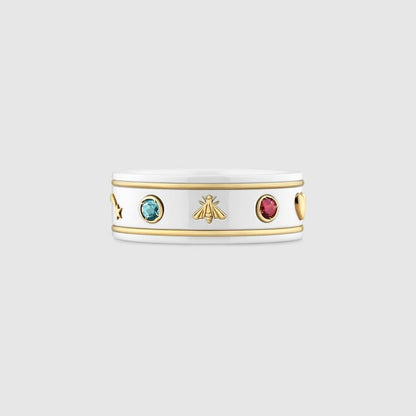 18K Double G Icon With Gemstones White Zirconia Ring