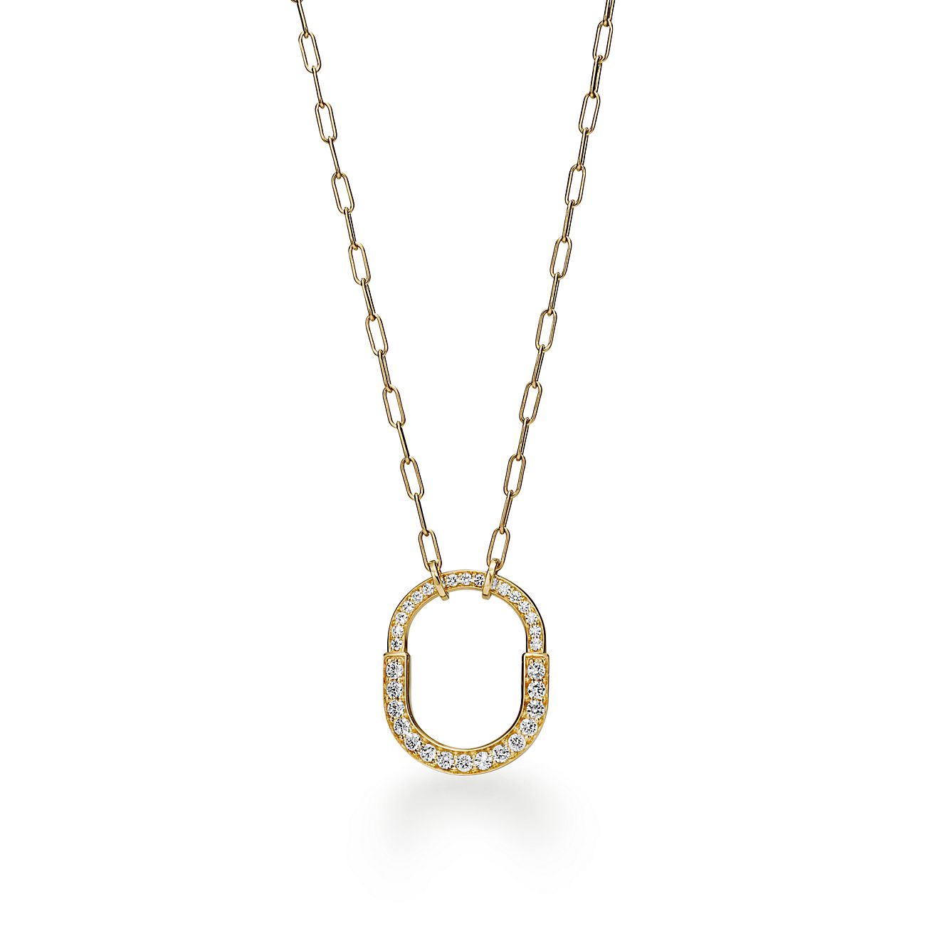 18K T Lock Pendant Pav¨¦ Diamonds Necklace