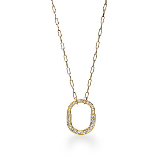 18K T Lock Pendant Pav¨¦ Diamonds Necklace