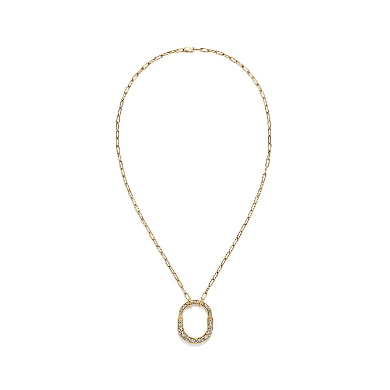 18K T Lock Pendant Pav¨¦ Diamonds Necklace