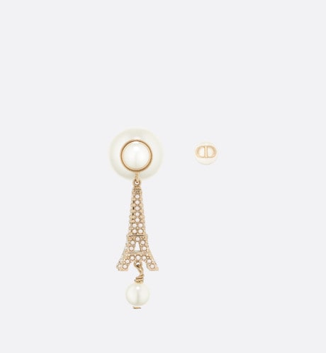18K CD Tribales Eiffel Tower Charm White Pearls Earrings