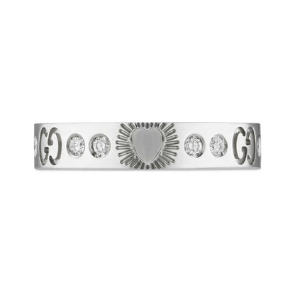 18K Double G Icon Diamonds White Gold Ring