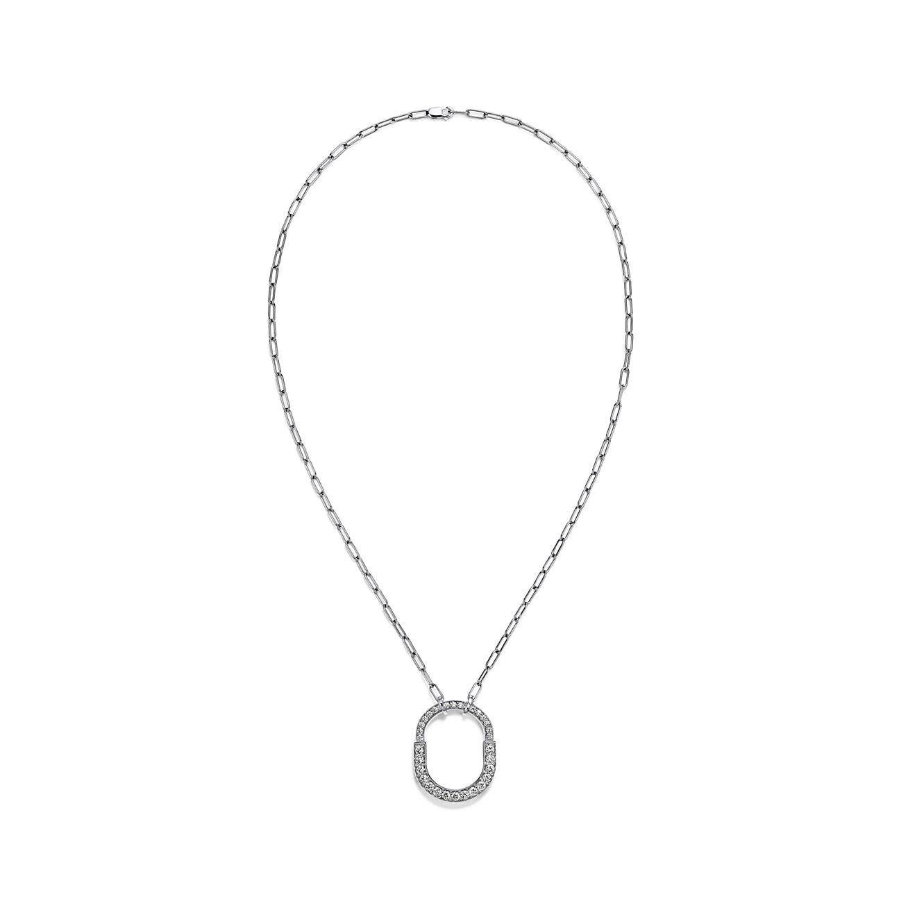 18K T Lock Pendant Pav¨¦ Diamonds Necklace