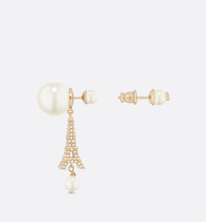 18K CD Tribales Eiffel Tower Charm White Pearls Earrings