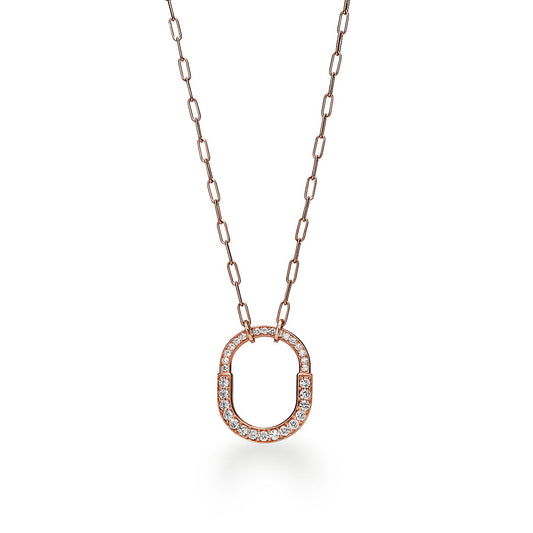 18K T Lock Pendant Pav¨¦ Diamonds Necklace