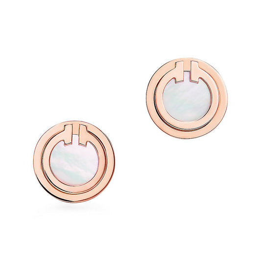 18K T Mother-Of-Pearl Circle Earrings