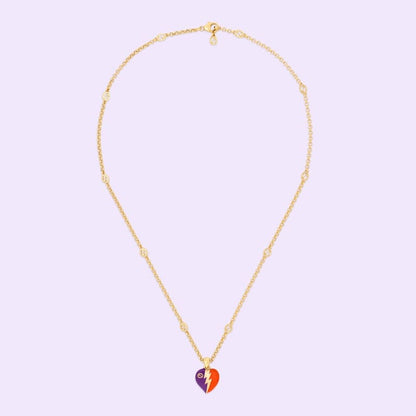 18K Double G Interlocking G Heart Lightning Charm Necklace