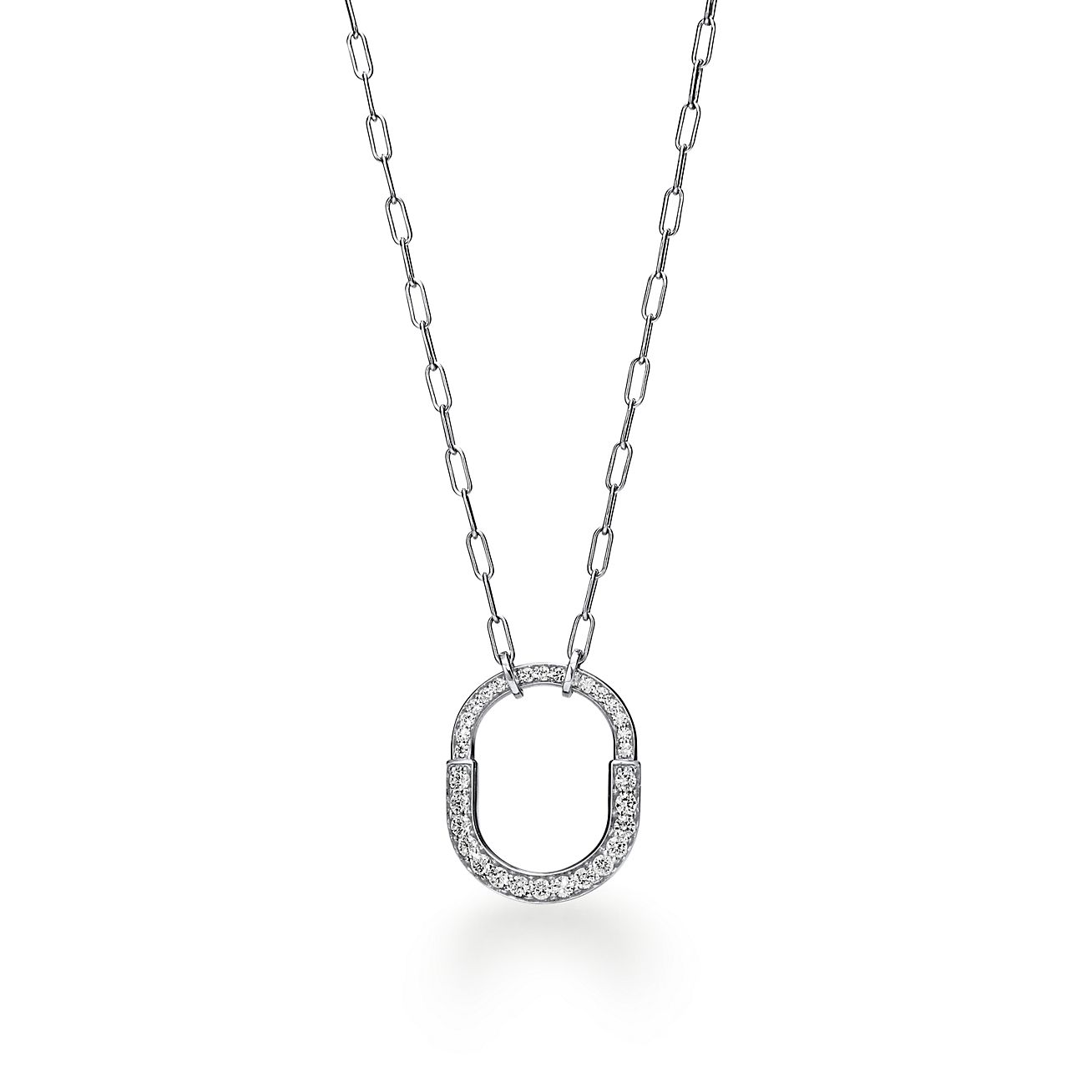 18K T Lock Pendant Pav¨¦ Diamonds Necklace