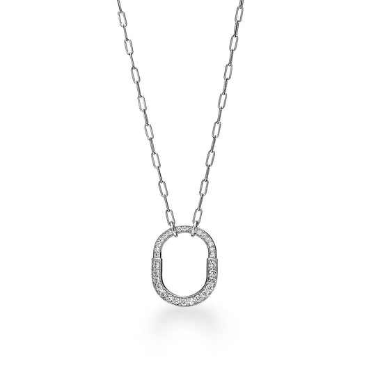 18K T Lock Pendant Pav¨¦ Diamonds Necklace
