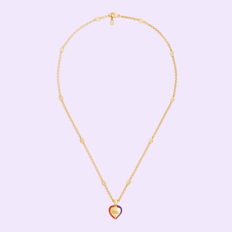 18K Double G Interlocking G Heart Lightning Charm Necklace