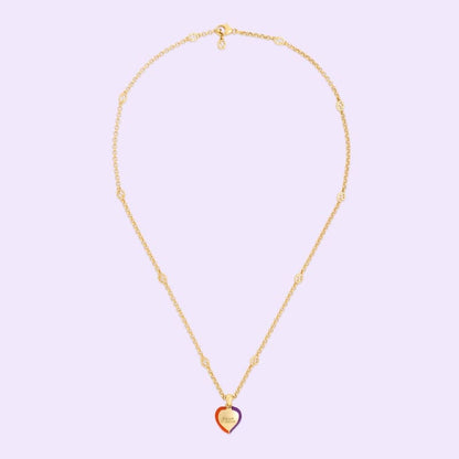18K Double G Interlocking G Heart Lightning Charm Necklace