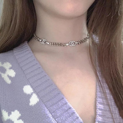 18K Crystal CC Chain Links Choker Necklace
