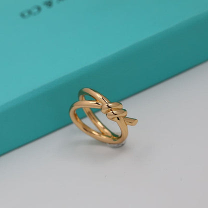 18K Rose Gold T Knot Double Row Ring