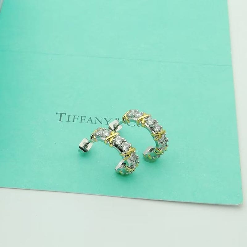 18K T Schlumberger Twenty Stone Hoop Earrings