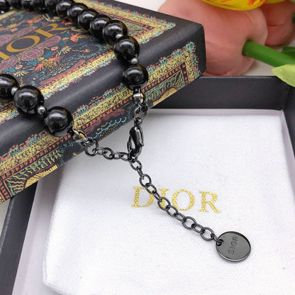 18K CD Black Crystal Beads Necklace