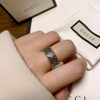 Double G Aged Sterling Silver Interlocking G Flower Ring