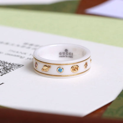 18K Double G Icon With Gemstones White Zirconia Ring