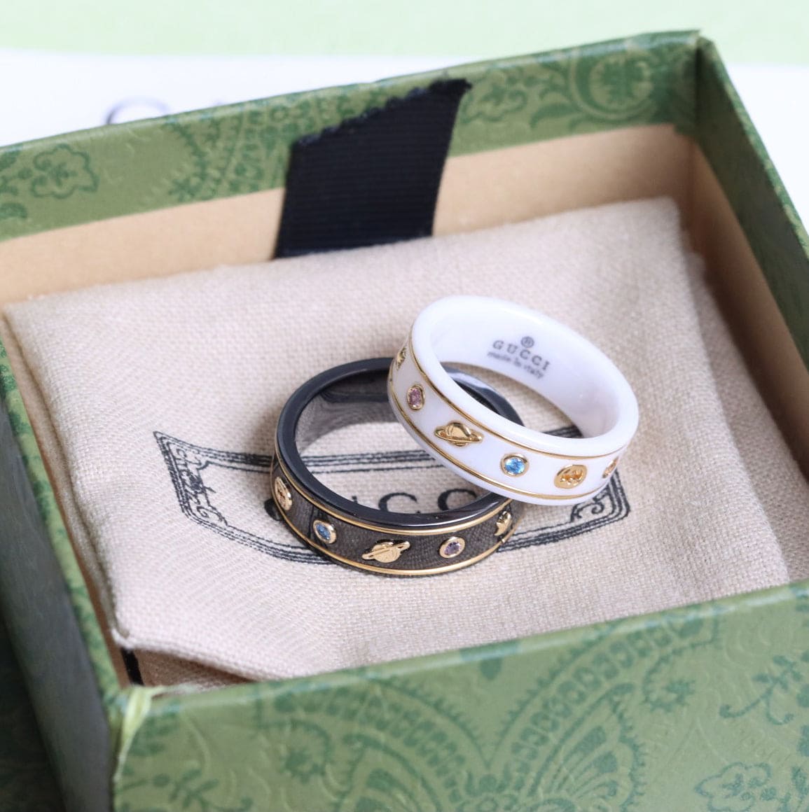 18K Double G Icon With Gemstones Corundum Ring