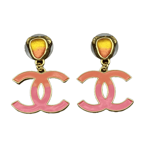 18k Chanel Classic Pink CC Dangle Earrings