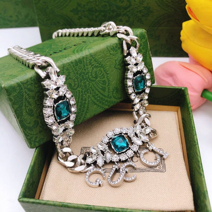 18K Double G Script Diamonds Necklace