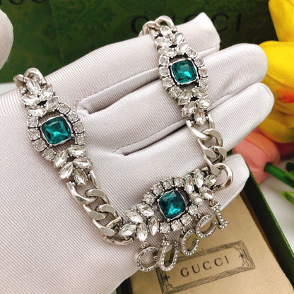 18K Double G Script Diamonds Necklace