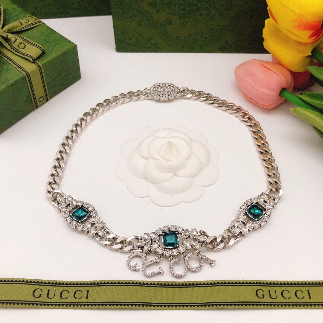 18K Double G Script Diamonds Necklace