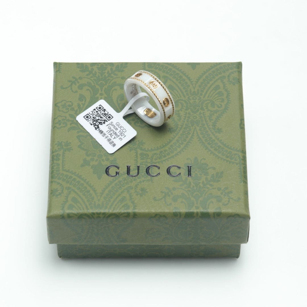 18K Double G Interlocking G Icon White Zirconia Ring