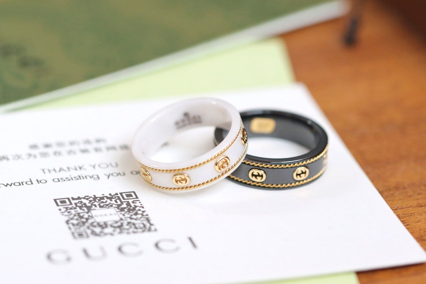 18K Double G Interlocking G Icon Black Corundum Ring