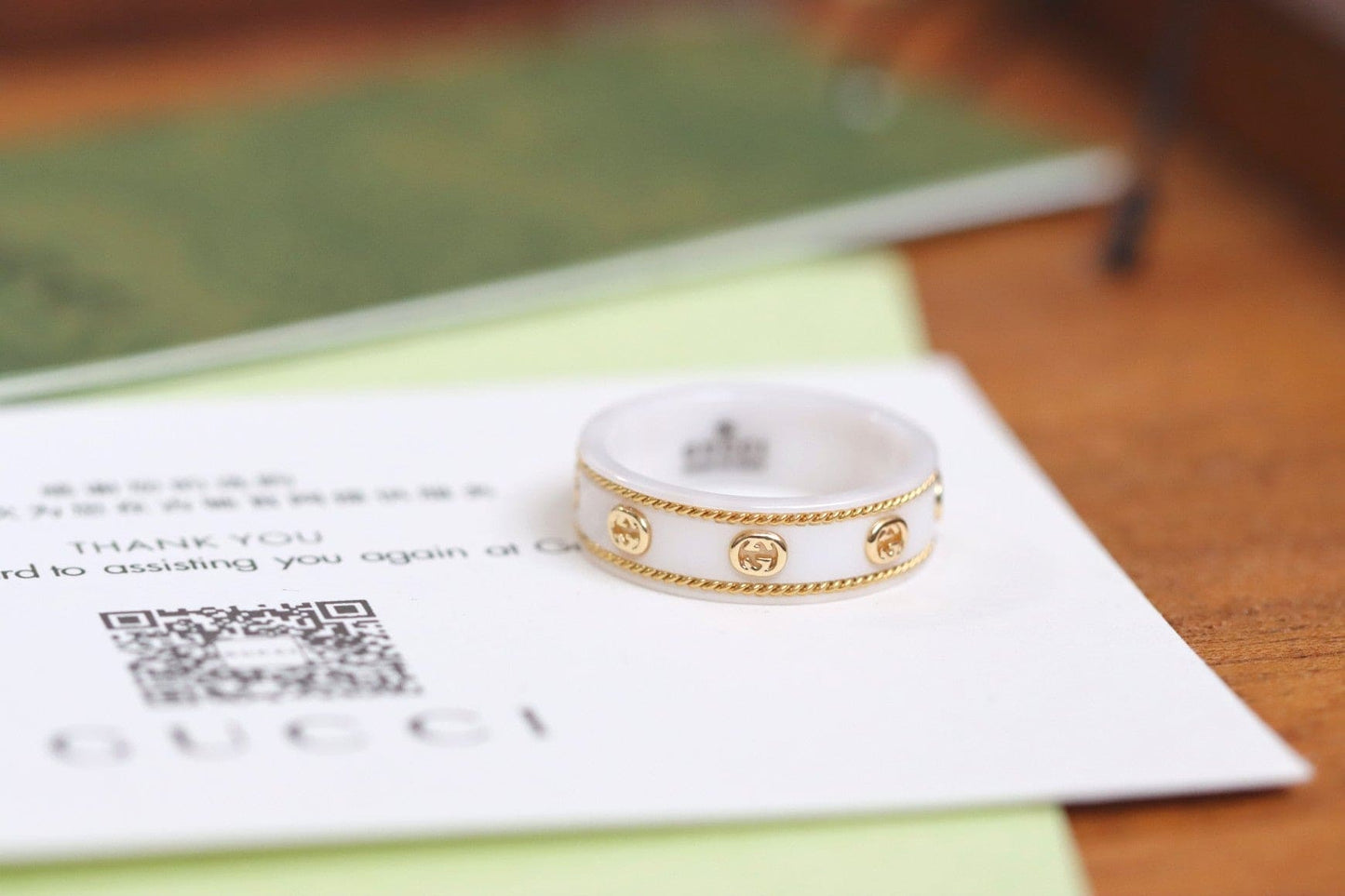 18K Double G Interlocking G Icon White Zirconia Ring