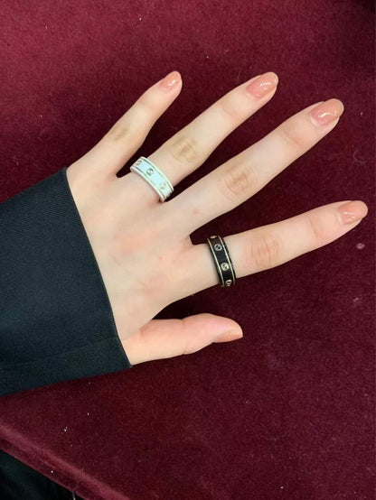 18K Double G Interlocking G Icon Black Corundum Ring