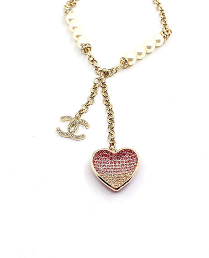 18K CC Pink Heart Diamonds Necklace