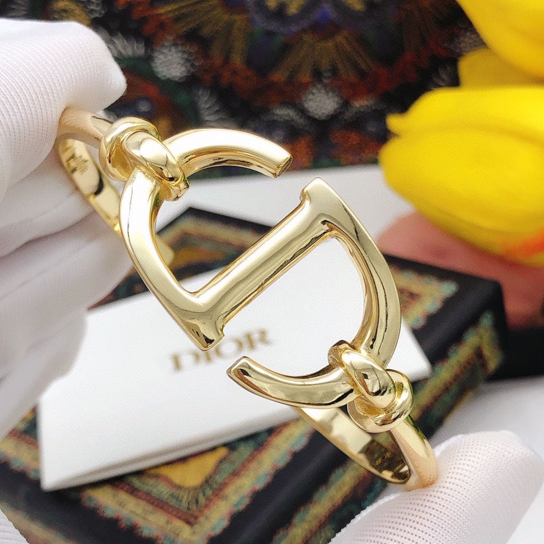 18K CD Navy Logo Bangle Open Cuff Bracelet