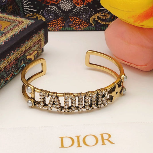 18K Dior J¡¯adior Open Cuff Crystals Bracelet