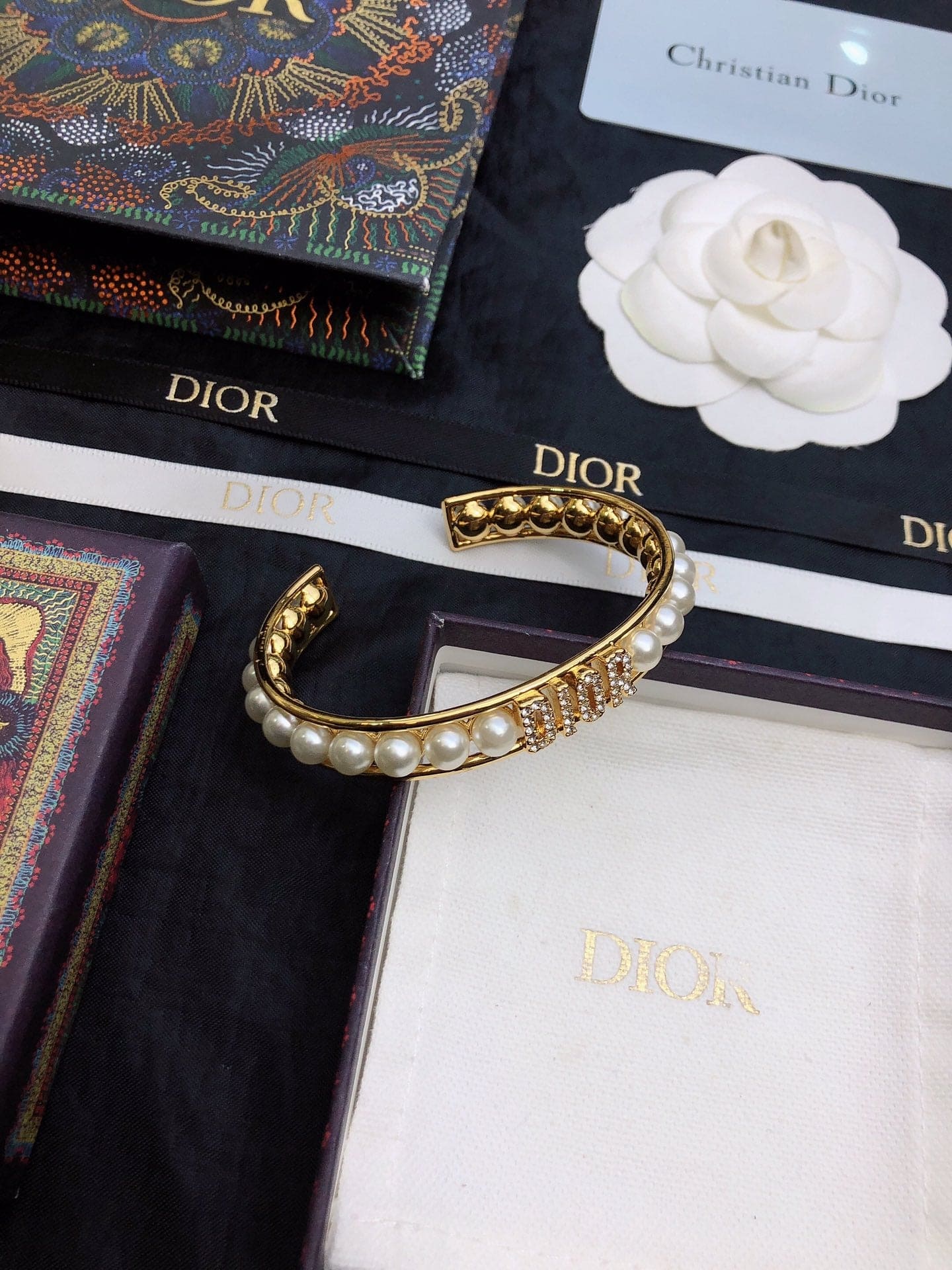 18K CD Pearl Open Cuff Bracelet