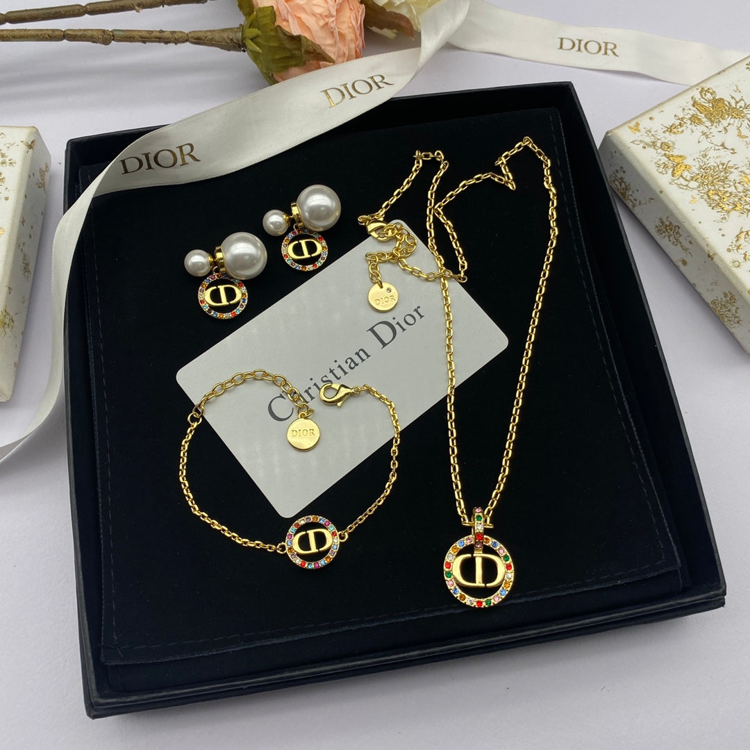 18K Petit CD Multicolor Crystals Necklace