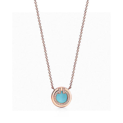 18K T Diamond & Turquoise Circle Pendant Necklace
