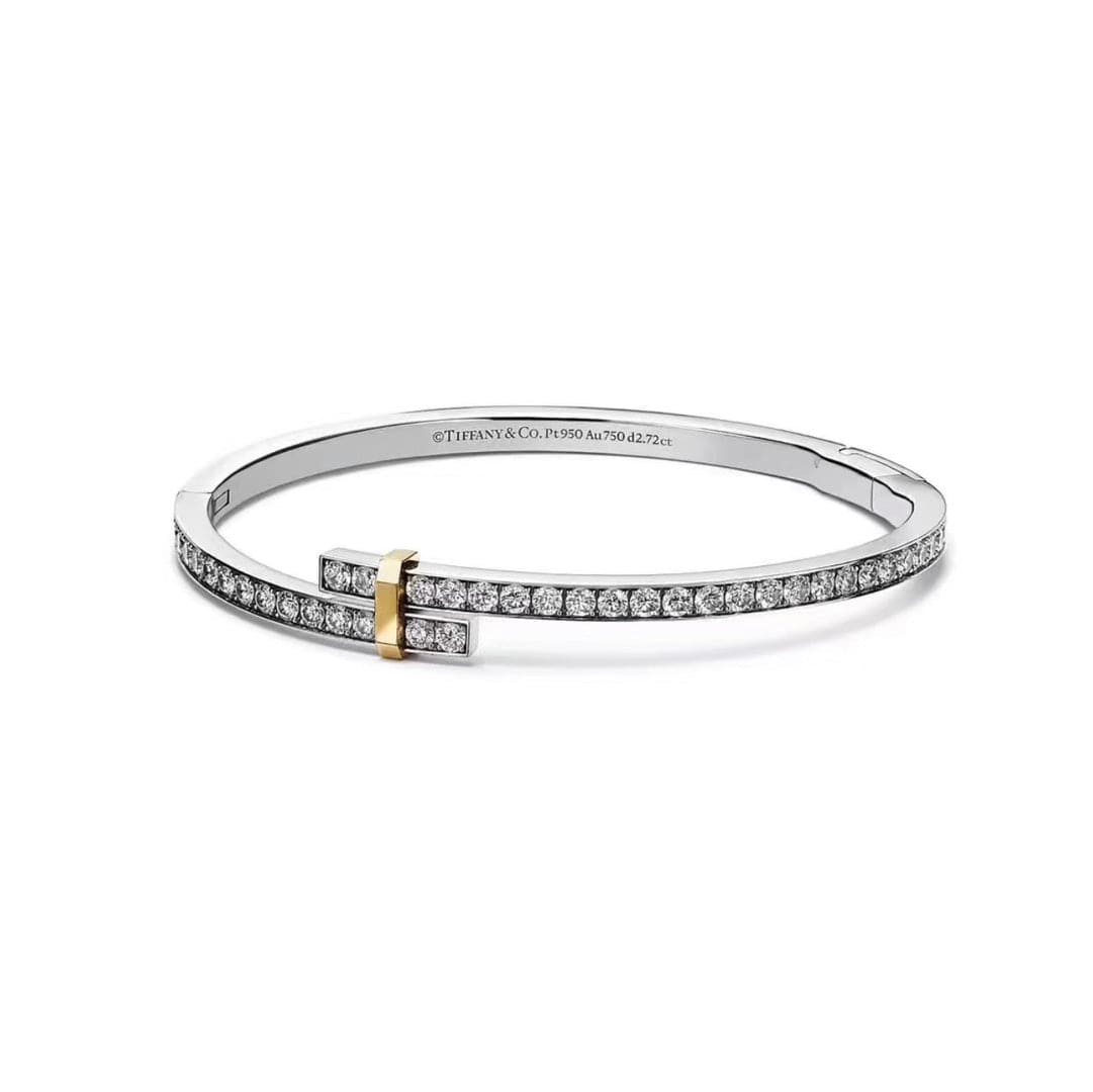 18K T Edge Hinged Bypass Bangle Bracelet