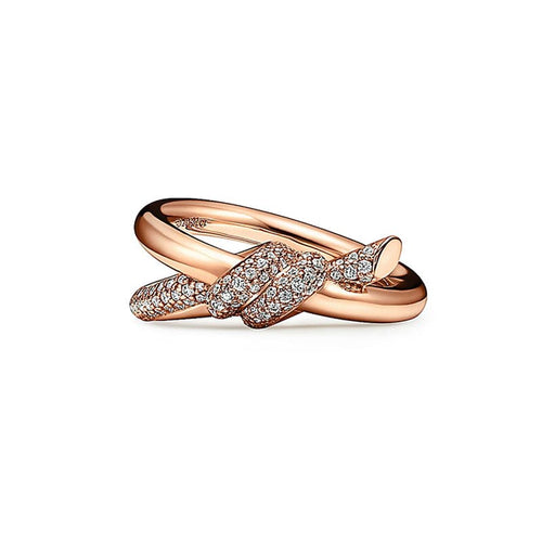 18K Rose Gold T Knot Double Row Diamonds Ring