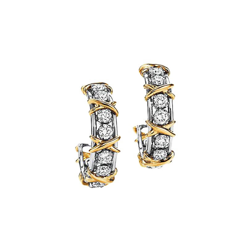 18K T Schlumberger Twenty Stone Hoop Earrings