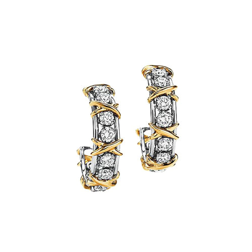 18K T Schlumberger Twenty Stone Hoop Earrings