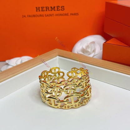18K Chaine D'Ancre Wide Cutwork H Bracelet