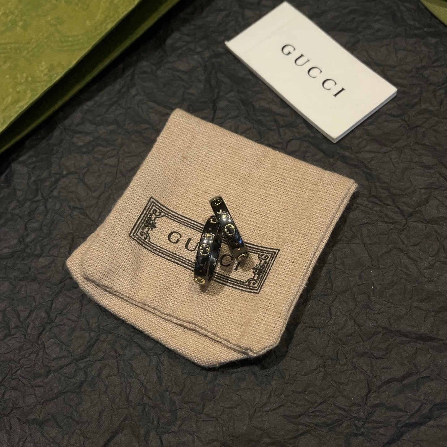 18K Double G Icon Black Corundum Ring