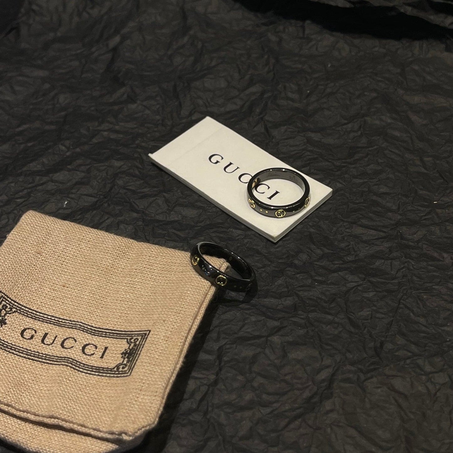 18K Double G Icon Black Corundum Ring