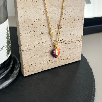 18K Double G Interlocking G Heart Lightning Charm Necklace