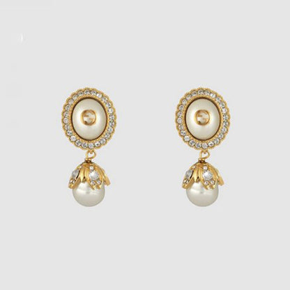 18K Double G Flower Pearl Earrings