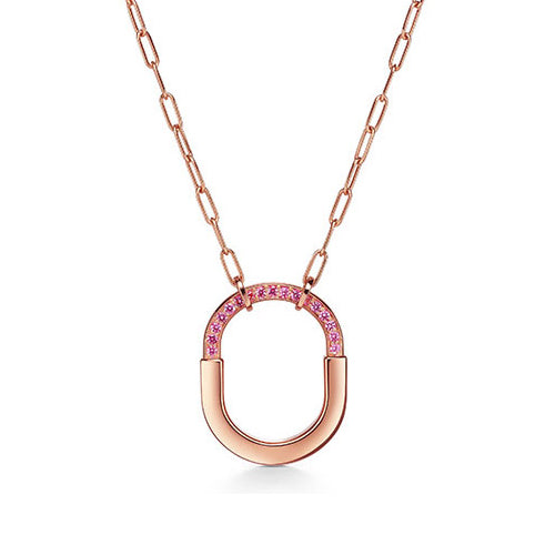 18K T Lock Pink Pav¨¦ Diamonds Necklace